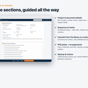 RAMS-Generator | Web-App zur Erstellung von Arbeitsanweisungen und Risikobewertungen | Bibliothek mit 25 Gefahren, 5x5-Bewertung, druckfertiges A4-Format | Für Bauunternehmen in Großbritannien Bild 5