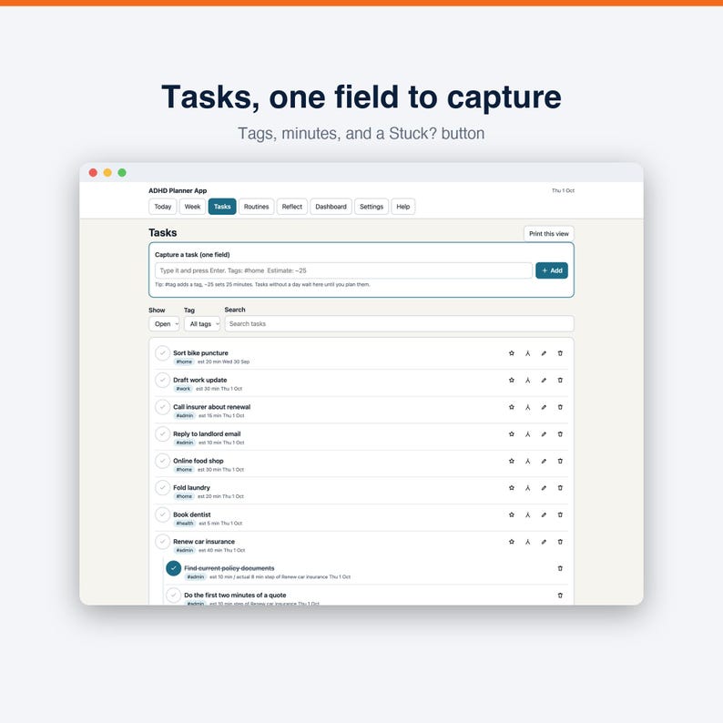 ADHD Planner App | Offline Daily Planner and Focus Timer for Adults | Works in Any Browser, No Subscription image 4