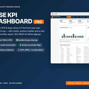 HSE Dashboard | Safety Performance Tracker Offline Web App | Incident Log, Auto TRIR & Injury Rates, Charts, Monthly Report | ISO 45001 image 1