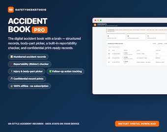 Registro degli incidenti / Applicazione web per la registrazione digitale di incidenti e infortuni / Strumento di verifica della segnalabilità RIDDOR, mappa del corpo, monitoraggio del follow-up / HSE del Regno Unito