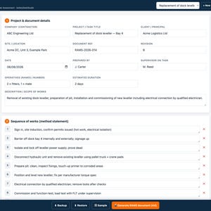 RAMS-Generator | Web-App zur Erstellung von Arbeitsanweisungen und Risikobewertungen | Bibliothek mit 25 Gefahren, 5x5-Bewertung, druckfertiges A4-Format | Für Bauunternehmen in Großbritannien Bild 4
