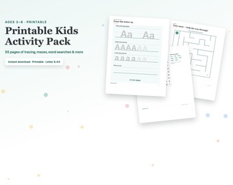 Printable Kids Activity Pack, 55 Pages for Ages 3-8