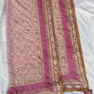 Pink Two-Shaded Block Printed Shawl Mehndi and Mayoun Silk Dupatta | Pakistani Bridal Wear Scarf with Sequins, Gota & Mirror Work