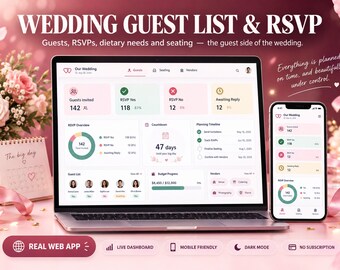Gastenlijst en RSVP-tracker voor bruiloften - Google Sheets Web App Dashboard