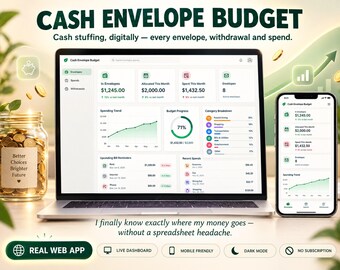 Aplicación web de presupuesto con sobres de efectivo: panel de control de Google Sheets para guardar efectivo, sistema de sobres y seguimiento de gastos.