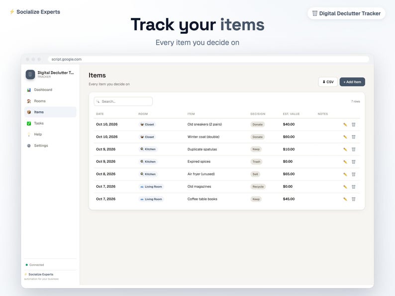 Digital Declutter Tracker — Google Sheets web app, image 5