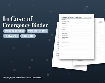 Emergency Binder Printable, Fillable In Case of Emergency Binder PDF, Life Planner, End of Life Planner, Important Documents Organizer