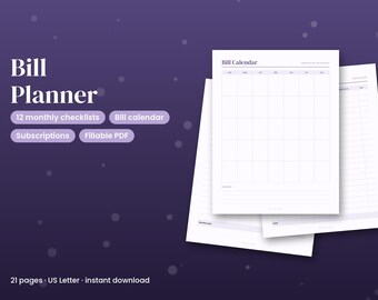 Bill Planner Printable, Fillable Bill Tracker PDF, Monthly Bill Checklist, Bill Calendar, Subscription Tracker