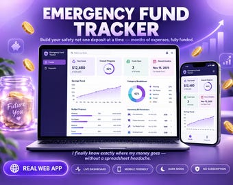 Rastreador de fondo de emergencia / Aplicación web de Google Sheets / Panel de ahorros y fondos de amortización