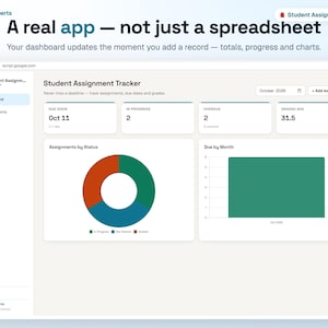 Student Assignment Tracker Google Sheets Web App - Homework Planner Dashboard for College