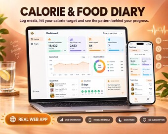 Aplicación web de Google Sheets para el registro de calorías y alimentos: diario de alimentos, seguimiento de macronutrientes, panel de control nutricional.