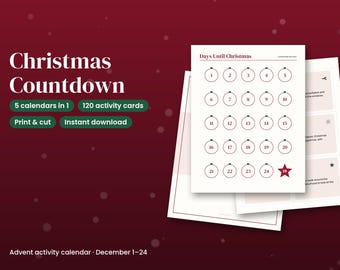 Calendario de Adviento imprimible para la cuenta regresiva navideña, actividades para el calendario de Adviento, 24 días de Navidad, Adviento familiar, Adviento de actividades para niños, Calendario de la bondad