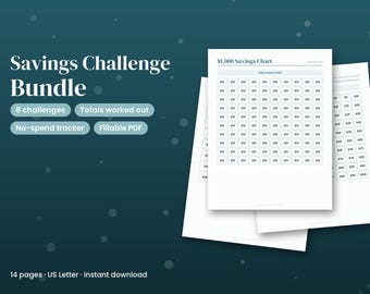 Savings Challenge Printable Bundle, 52 Week Savings Challenge, 100 Envelope Challenge, Fillable Savings Tracker PDF