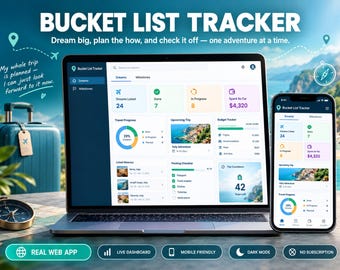 Aplicación web de Google Sheets para gestionar tu lista de deseos: panel de control de viajes y planificador de objetivos con gráficos.