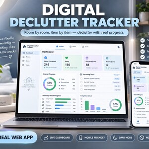 Digital Declutter Tracker - Google Sheets Web App | Room-by-Room Home Organization Dashboard