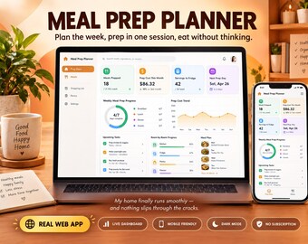 Planificador de preparación de comidas en Google Sheets (aplicación web) / Panel de control semanal con registro de preparación de comidas, inventario del refrigerador y seguimiento de costos.