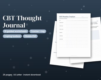 Printbaar CBT-gedachtendagboek, invulbare CBT-werkbladen (pdf), gedachtenregistratie, cognitieve vertekeningen, therapiewerkbladen, geestelijke gezondheid