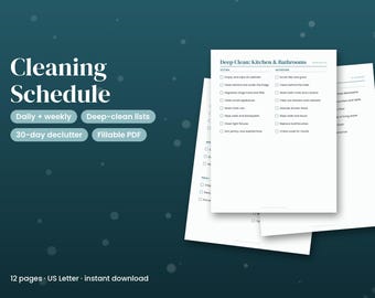 Druckbarer Reinigungsplan, ausfüllbare Reinigungscheckliste (PDF), Wochenplaner für die Reinigung, Checkliste für die gründliche Reinigung, Aufgabenliste