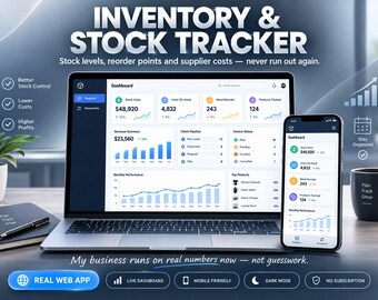 Inventory & Stock Tracker Google Sheets Web App - Live Dashboard with Reorder Alerts and Stock Value