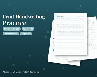 Übungsheft für Druckschrift für Erwachsene und Jugendliche, druckbare Arbeitsblätter (PDF), saubere Handschrift, Buchstaben nachzeichnen