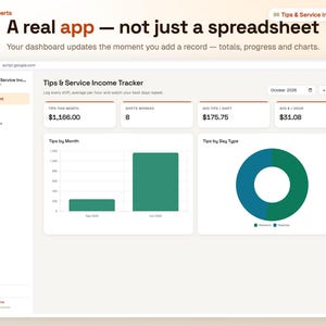 Tips & Service Income Tracker Google Sheets Web App | Server Tip Dashboard