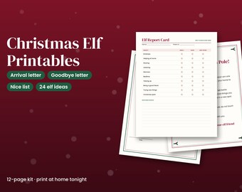 Kit imprimible de elfos navideños, carta de llegada del elfo, carta de despedida del elfo, certificado de la lista de niños buenos, carta a Papá Noel, informe del elfo, ideas para elfos