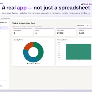 TikTok & Reels Idea Bank - Google Sheets Web App Dashboard for Content Creators