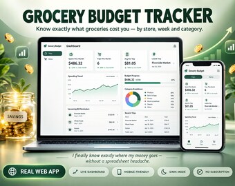 Control de presupuesto de supermercado con aplicación web de Google Sheets: realiza un seguimiento de los gastos por tienda, semana y categoría.