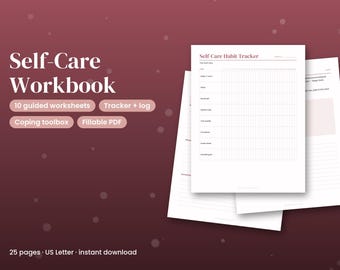 Self Care Workbook Printable, Fillable Self Care Plan PDF, Habit Tracker, Wellness Journal, Mental Health Worksheets, Self Love