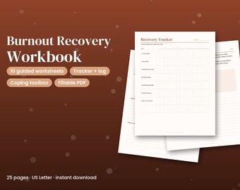 Werkboek voor herstel na burn-out (printbaar), invulbare zelfzorgwerkbladen (pdf), stressmanagement, balans tussen werk en privé, grenzen stellen, wellnessdagboek