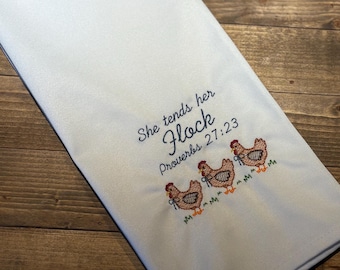 Embroidered Kitchen Towel | Proverbs 27:23 Chicken Farmhouse Decor
