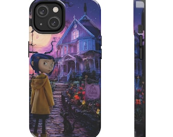 Coraline Kunst Halloween wunderlich verzaubertes Haus Viktorian Mondschein Katze Magisch Gothic Märchenbuch lila Handyhülle Cover