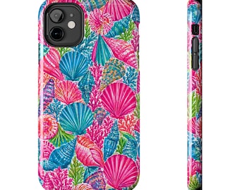 Neon Bunte Muschel Strand Muschel Muster Tough Handytasche Cover Blau Rosa Grün Feminin Girly Regenbogen Farbe Spaß Sommer