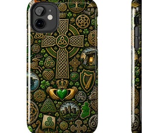 rish Keltische Symbole Collage Telefonhülle, Keltisches Kreuz Claddagh iPhone Hülle, Irish Heritage Art, Shamrock Telefonabdeckung, keltisches Knotwork Design