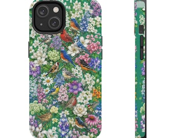 Bunte Singvögel und Wildblumen Bäume Grüne Vögel Waldblumen Natur Outdoor Vogelhaus Schöne robuste Handy Hülle Cover