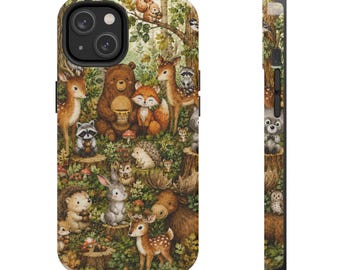 Waldtiere Wald Freunde niedlich Fuchs Bär Reh Waschbär Design Wald Kinder Spaß süß braun grün Handy Hülle decken