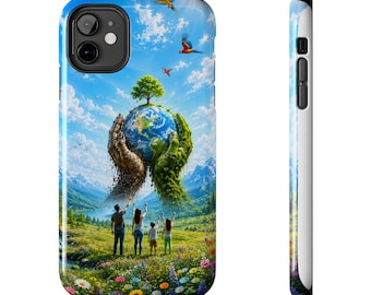 Erde in fürsorglichen Händen Erhaltung Hoffnung Natur Blumen Vögel Baum Wky Umwelt Klima Biovielfalt Erde Tag Telefon Fallabdeckung