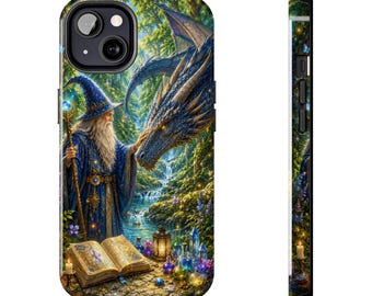 Dragon Fantasy Fantasy Wald verträumt Zauberer Fantasy Kunst Wald Zauberbuch Kunsttrank Kristall Firefly Fantasy Magie Illustration Handytasche