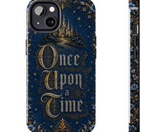 Es war einmal Storybook Cover Buch lesen Blau Gold Blumen Magischer Vintage Schloss Mond Verträumte Leser lesen Handy Case Cover