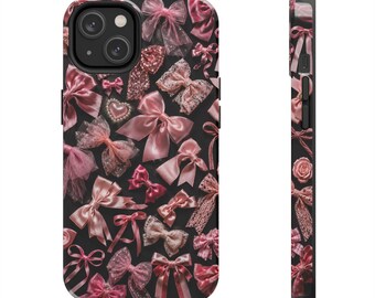 Rosa Schleife Collage Handyhülle, Satinband, Girly rosa Muster, süße feminine Schleife Abdeckung Pastell Chic Cottagecore