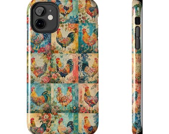 Bunter Hahn Huhn Patchwork Bauernhaus Pastell Henne Volkskunst Rustikal Cottagecore wunderliche Patchwork Handyhülle