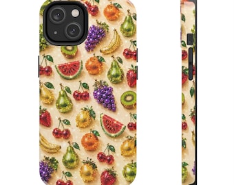 Bunte Disco Obst Collage Wassermelone Sommer Kirschen Apfel Orange Birne Trauben Banana Tough Handyhülle Cover Kitchen Fun