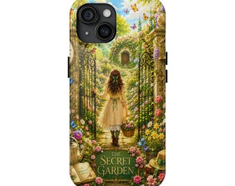 The Secret Garden Handyhülle | Blumentor Illustration, Mädchen mit Korb