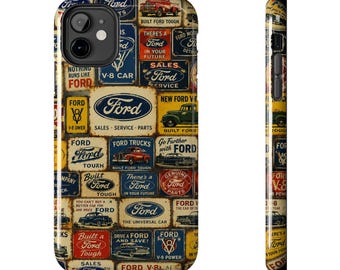 Vintage Retro Ford Abzeichen Muster Schilder Anzeigen LKW Logos V8 Autos Muskelauto Rennen Telefon Hülle | Magnetische schlagfeste Hülle