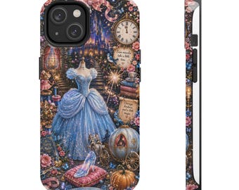 Aschenputtel Märchenbuch Buch Schloss Prinz Glasschuh Blau Ballkleid Mäuse Kutsche Kürbis Rosa Blau Schleife Girly Magisch Telefon Fall decken