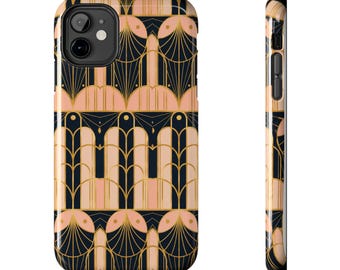 Art Deco Geometrisch Luxus 1920er 1930er Jahre Kunst Diamanten rosa schwarz Champagner Gold Bögen Fächer Motive Kurven Linien Beauty Handyhülle Handyhülle