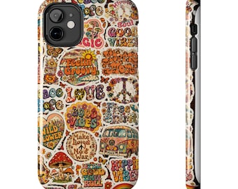 Retro Hippie Aufkleber Art Peace Liebe Boho Vintage Groovy 70er Jahre Flower Power Collage Tough Handyhülle Cover Good Vibes Woodstock