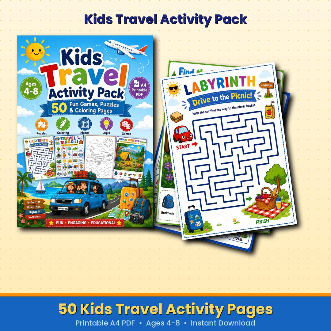 Kids Travel Activity Pack, Road Trip Games, Airplane Activities, Ages 4 ...