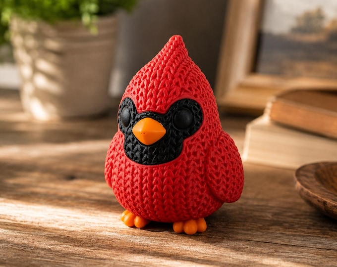 Featured listing image: Knitted Cardinal Figurine | Cardinal Bird Decor | Rustic Farmhouse Shelf Accent