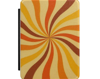 Retro Swirl Pattern Kindle Case | 70s Spiral Design, Orange Yellow Brown